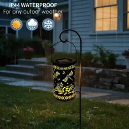 Bright Zeal Set of 2 Black 30cm Metal Solar Hanging Lanterns with Dragonfly Cutout - thumbnail 5
