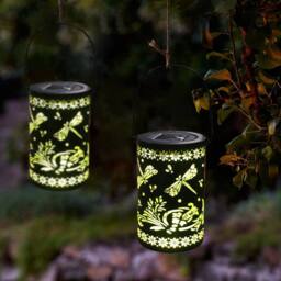Bright Zeal Set of 2 Black 30cm Metal Solar Hanging Lanterns with Dragonfly Cutout - thumbnail 4