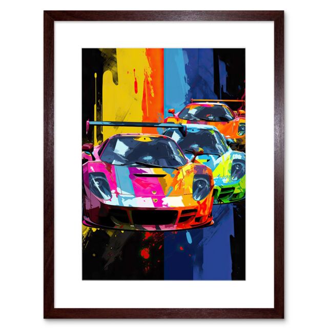 "Artery8 Wall Art Print Sport Racing Cars Vibrant Supercar Race Mancave Gift for Him Artwork Framed 9X7 Inch in Brown - Size: W7"" x H9""" - image 1