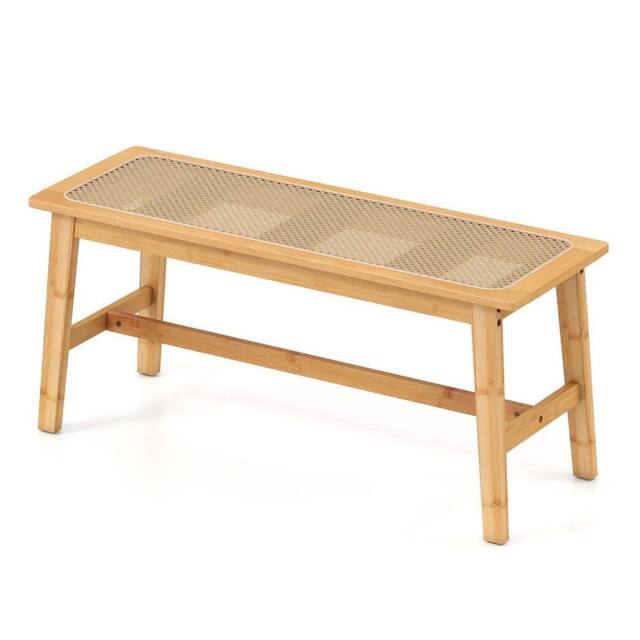 FORGEVIO Bamboo Dining Bench with Handwoven Rattan Seat in Natural - Size: 0.6m2 - image 1