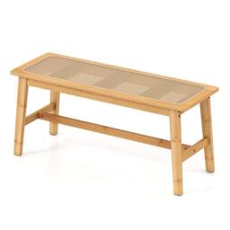 FORGEVIO Bamboo Dining Bench with Handwoven Rattan Seat in Natural - Size: 0.6m2 - thumbnail 1