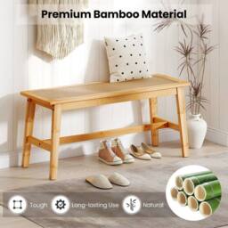 FORGEVIO Bamboo Dining Bench with Handwoven Rattan Seat in Natural - Size: 0.6m2 - thumbnail 2