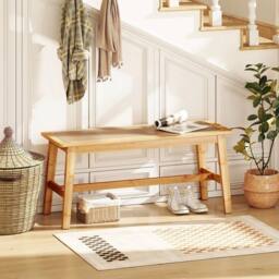 FORGEVIO Bamboo Dining Bench with Handwoven Rattan Seat in Natural - Size: 0.6m2 - thumbnail 5