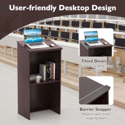 Costway Podium Stand 117cm Hostess Stand for Speakers w/Storage Shelf in Brown - thumbnail 6