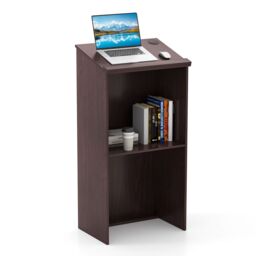 Costway Podium Stand 117cm Hostess Stand for Speakers w/Storage Shelf in Brown - thumbnail 1