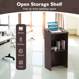 Costway Podium Stand 117cm Hostess Stand for Speakers w/Storage Shelf in Brown - thumbnail 5