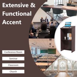Costway Podium Stand 117cm Hostess Stand for Speakers w/Storage Shelf in Brown - thumbnail 3