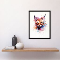 "Artery8 Wall Art Print Caracal Cat Lovers Gift Watercolour Pet Portrait Painting Artwork Art Framed - Size: W12"" x H16""" - thumbnail 4
