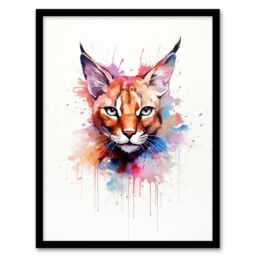 "Artery8 Wall Art Print Caracal Cat Lovers Gift Watercolour Pet Portrait Painting Artwork Art Framed - Size: W12"" x H16""" - thumbnail 1