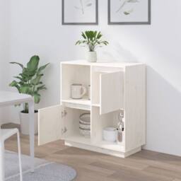 Berkfield Home Sideboard White 74x35x80 cm Solid Wood Pine - Size: 74 x 35 x 80 cm - thumbnail 3