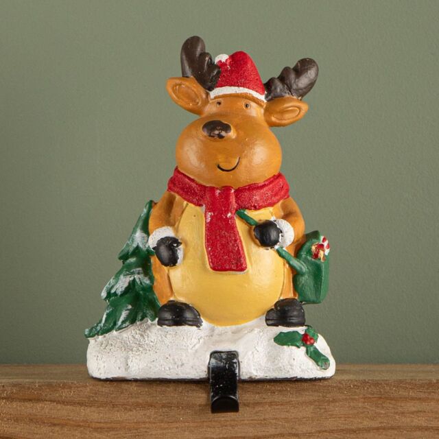 Samuel Alexander 13cm Premier Christmas Stocking Hanger Decoration in Reindeer Design in Brown - image 1