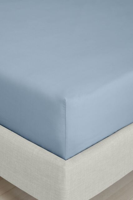 Bianca 200 Thread Count Cotton Percale 32cm Depth Sheet in Blue - Size: Double Fitted - image 1