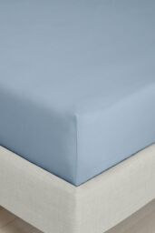 Bianca 200 Thread Count Cotton Percale 32cm Depth Sheet in Blue - Size: Double Fitted