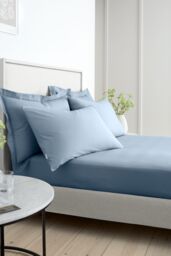 Bianca 200 Thread Count Cotton Percale 32cm Depth Sheet in Blue - Size: Double Fitted - thumbnail 3