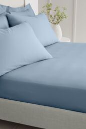 Bianca 200 Thread Count Cotton Percale 32cm Depth Sheet in Blue - Size: Double Fitted - thumbnail 2