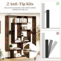 Gymax Geometric Bookshelf 7-Bookcase With 2 Anti-Tipping Kits Open Shelves in Brown - thumbnail 6