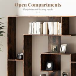 Gymax Geometric Bookshelf 7-Bookcase With 2 Anti-Tipping Kits Open Shelves in Brown - thumbnail 8