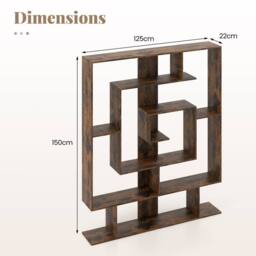Gymax Geometric Bookshelf 7-Bookcase With 2 Anti-Tipping Kits Open Shelves in Brown - thumbnail 3