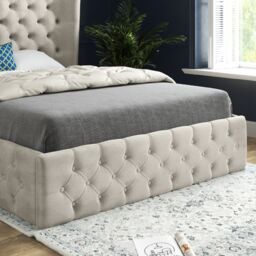 KDMD Dreamer Wide Winged Upholstered Soft Velvet Designer Bed Frame in Cream - Size: Small Single - thumbnail 4