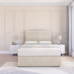 Sloomy Texas Plush Velvet Memory Foam Bed Set With No Drawers, Mattress & Headboard in Cream - Size: Double - thumbnail 2