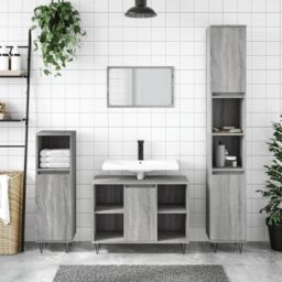 Berkfield Home Bathroom Cabinet Grey Sonoma 30x30x100 cm Engineered Wood - Size: 30 x 30 x 100 cm - thumbnail 1