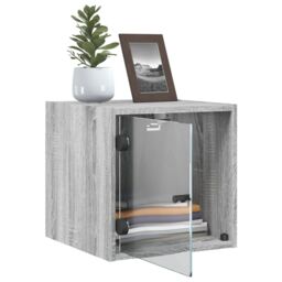 Berkfield Home Bedside Cabinet with Glass Door Grey Sonoma 35x37x35 cm - Size: 35 x 37 x 35 cm - thumbnail 5