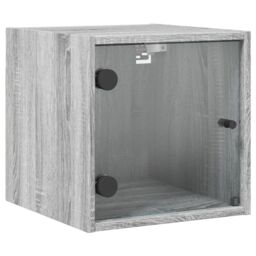 Berkfield Home Bedside Cabinet with Glass Door Grey Sonoma 35x37x35 cm - Size: 35 x 37 x 35 cm - thumbnail 2