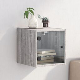 Berkfield Home Bedside Cabinet with Glass Door Grey Sonoma 35x37x35 cm - Size: 35 x 37 x 35 cm