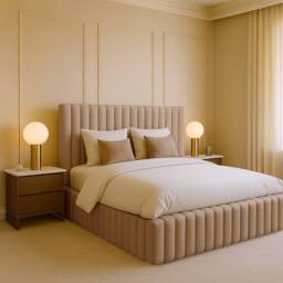 Desire Deco Plush Velvet Brantley Panel Bed Frame Double King Super King in Beige - Size: Single - thumbnail 1