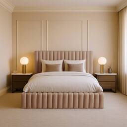 Desire Deco Plush Velvet Brantley Panel Bed Frame Double King Super King in Beige - Size: Single - thumbnail 2