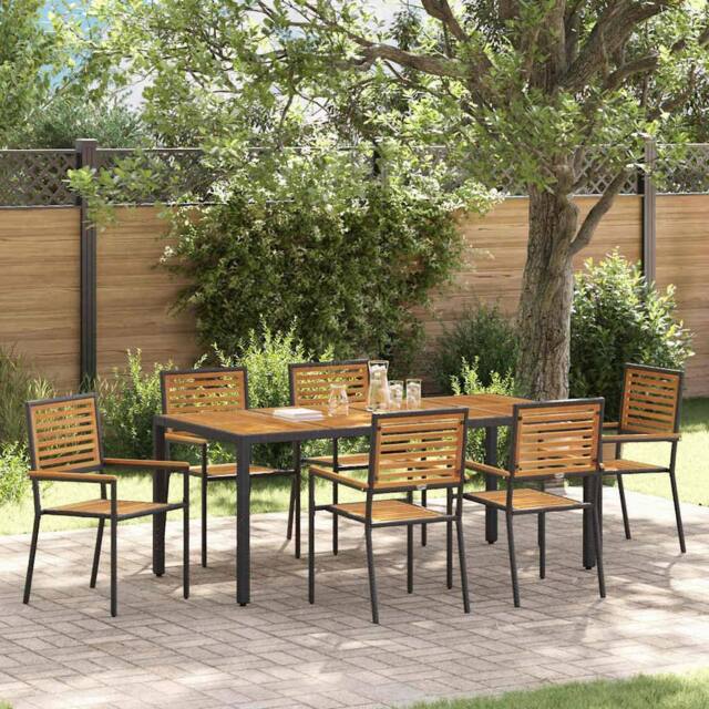 Berkfield Home 7 Piece Garden Dining Set Black Poly Rattan Acacia - image 1