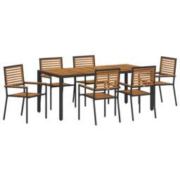 Berkfield Home 7 Piece Garden Dining Set Black Poly Rattan Acacia - thumbnail 2