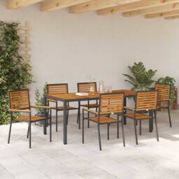 Berkfield Home 7 Piece Garden Dining Set Black Poly Rattan Acacia - thumbnail 4