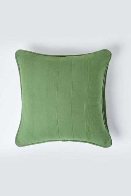 Homescapes Cotton Rajput Ribbed Cushion Cover in Olive - Size: 45 cm x 45 cm - image 1