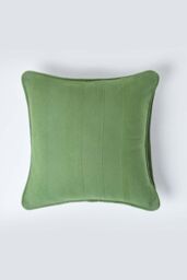 Homescapes Cotton Rajput Ribbed Cushion Cover in Olive - Size: 45 cm x 45 cm