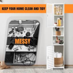 FORGEVIO White Tall Bathroom Storage Cabinet Narrow - thumbnail 5