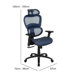 Havendro Adjustable Swivel Office Chair Headrest Lumbar Support in Blue - thumbnail 2