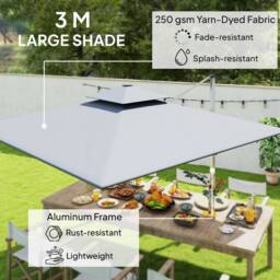 OUTSUNNY Garden Cantilever Parasol, Patio Umbrella w/ Solar LED Lights, Grey - thumbnail 6