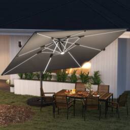 OUTSUNNY Garden Cantilever Parasol, Patio Umbrella w/ Solar LED Lights, Grey - thumbnail 1