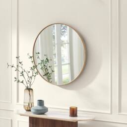 FurnitureboxUK Inga Oak Wood Medium Round 80cm Wall Mirror in Light Brown