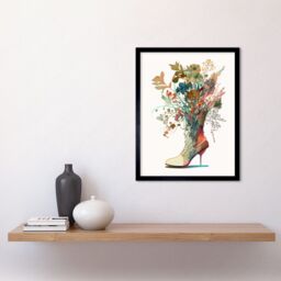 "Artery8 Wall Art Print Wildflower Bouquet in a Stiletto Heel Combat Boot Art Framed in Black - Size: W12"" x H16""" - thumbnail 2