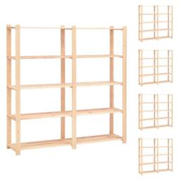 Berkfield Home Durable 5-Tier Storage Racks 5 pcs 170x38x170 cm Solid Pinewood 500 kg in Beige - Size: 170 x 38 x 170 cm - thumbnail 2