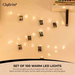 Globrite 100 LED Battery Fairy Lights Photo Pegs String 10m in Warm White - thumbnail 2