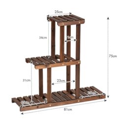 Costway Solid Wood Plant Stand 3-Tier Plant Pot Holder for Indoor & Outdoor in Brown - thumbnail 6
