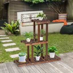 Costway Solid Wood Plant Stand 3-Tier Plant Pot Holder for Indoor & Outdoor in Brown - thumbnail 2