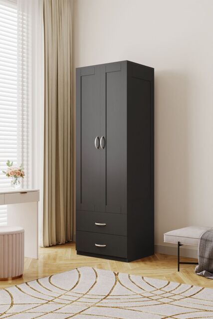 Living and Home Modern 2-Door Wardrobe with 2 Drawers in Black - image 1