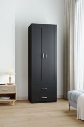 Living and Home Modern 2-Door Wardrobe with 2 Drawers in Black - thumbnail 3
