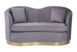 Orsina Two‑Seat Pleated Grey Velvet Sofa, Luxurious Grey Velvet 2‑Seater with Pleated Back & Gold‑Finish Base - thumbnail 6