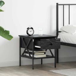 Berkfield Home Modern Bedside Tables 2 pcs Black Oak 40x42x45 cm Engineered Wood - Size: 40 x 42 x 45 cm - thumbnail 4
