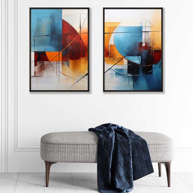 ARTZE Abstract Colourful Watercolour Shapes Set of 2 Art Prints in Black Frames in Bright Blue - Size: A4 - image 1